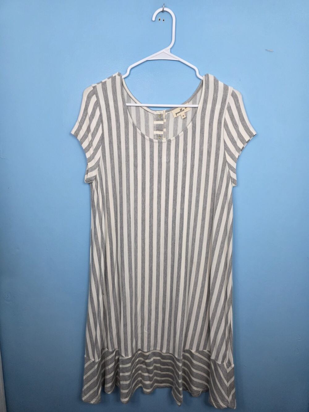 Anthropologie Puella Dress Gray And White Stripe With Flutter Hem Sizes Medium